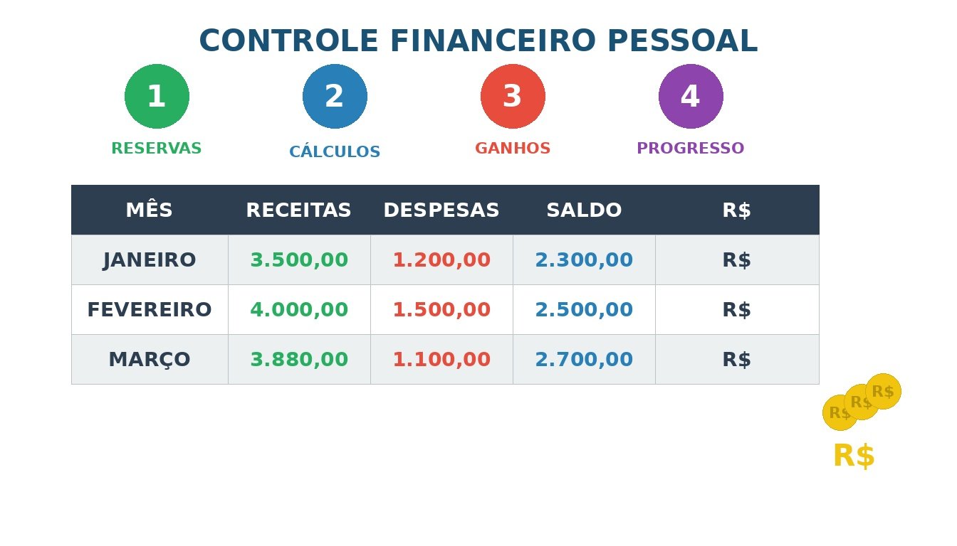 Planilha de controle financeiro pessoal com receitas despesas e saldo