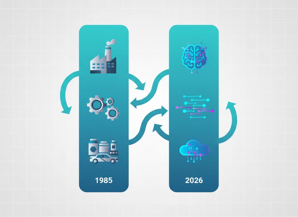 Evolução da vantagem competitiva de 1985 para 2026: do industrial ao digital
