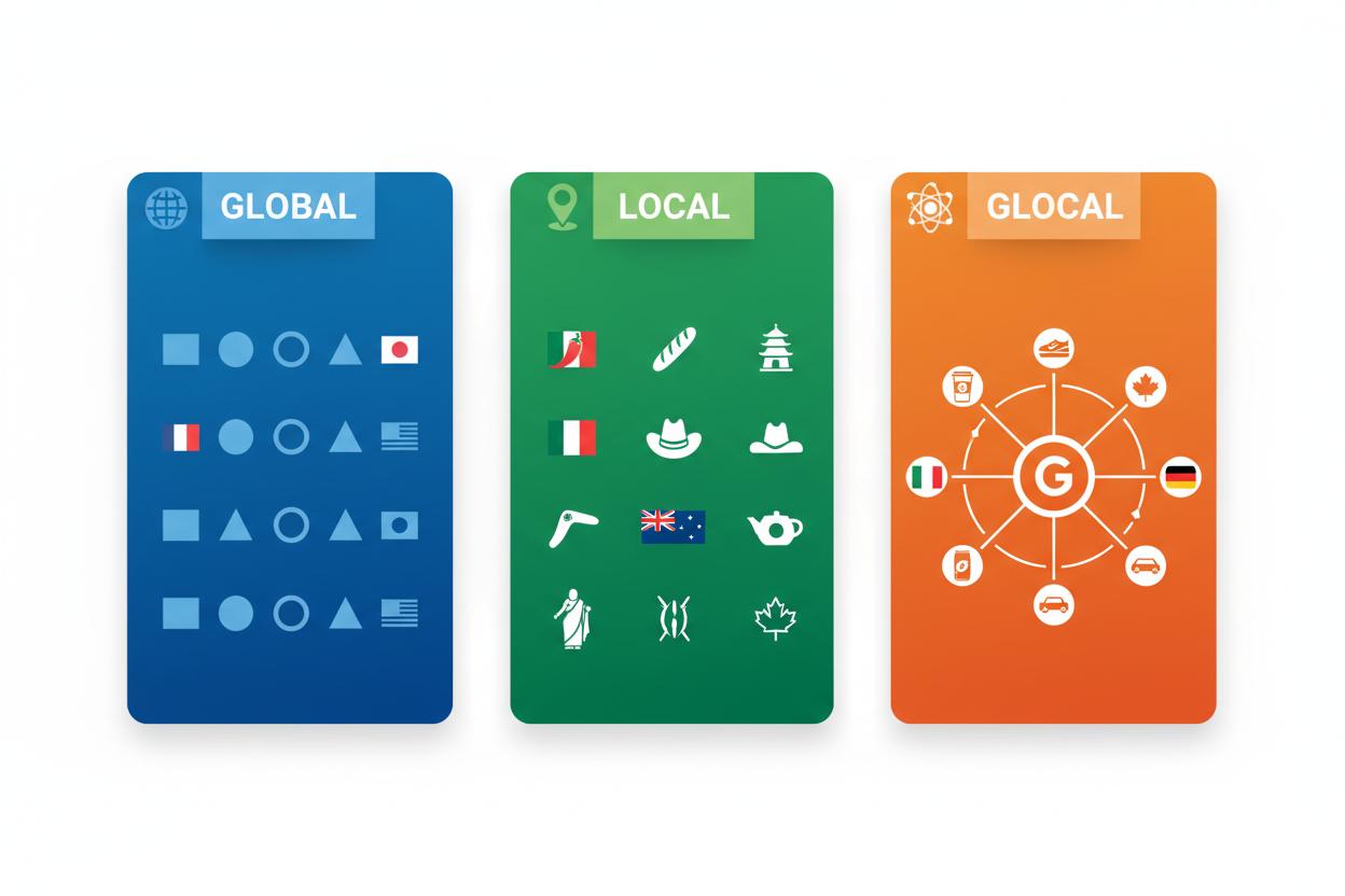 Comparação das três estratégias de marketing: global, local e glocal