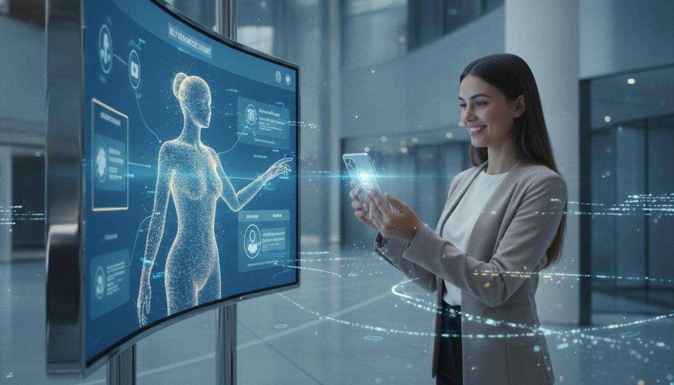 Cliente interagindo com IA de atendimento via smartphone